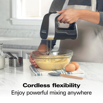 Hamilton Beach Professional Cordless Electric Hand Mixer with Infinite Speed Control, Powerful DC Motor for Effortless Mixing, Quick Recharging, LCD Screen, Whisk, Storage Case, Black (62673)