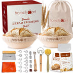 Banneton Bread Proofing Basket Set of 2-9" Round & 10" Oval - Rattan Sourdough Proofing Baskets and Sourdough Bread Baking Supplies for home bakers.
