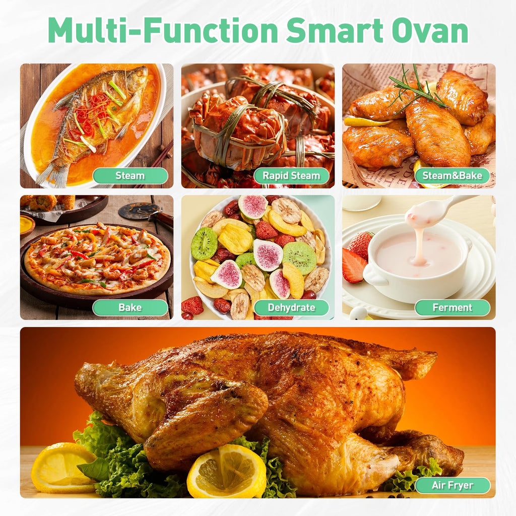 Piekarnik parowy Secura Multifunction Air Fryer, 13 Quart Compact Oven z funkcją pieczenia konwekcyjnego, Airfryer, Rapid Steam, Ferment, Dehydrator Combo, odżywczy i pyszny parowar do gotowania (Mięta zielona)