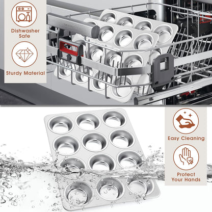 P&P CHEF Muffin Pan Cupcake Baking Pan Set, Stainless Steel Muffin Tin Tray for Mini Cake Tart Quiche, Oven & Dishwasher Safe, Non-toxic & Heavy-duty, (12 Cup, 2Pcs)