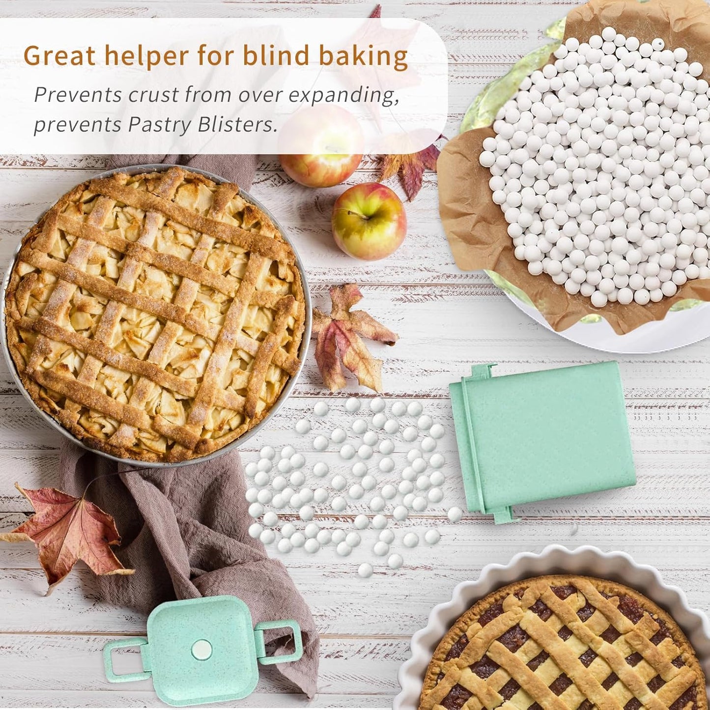 KOMIDK 1.8LB Baking Pie Crust Weights, White, Ceramic, Round