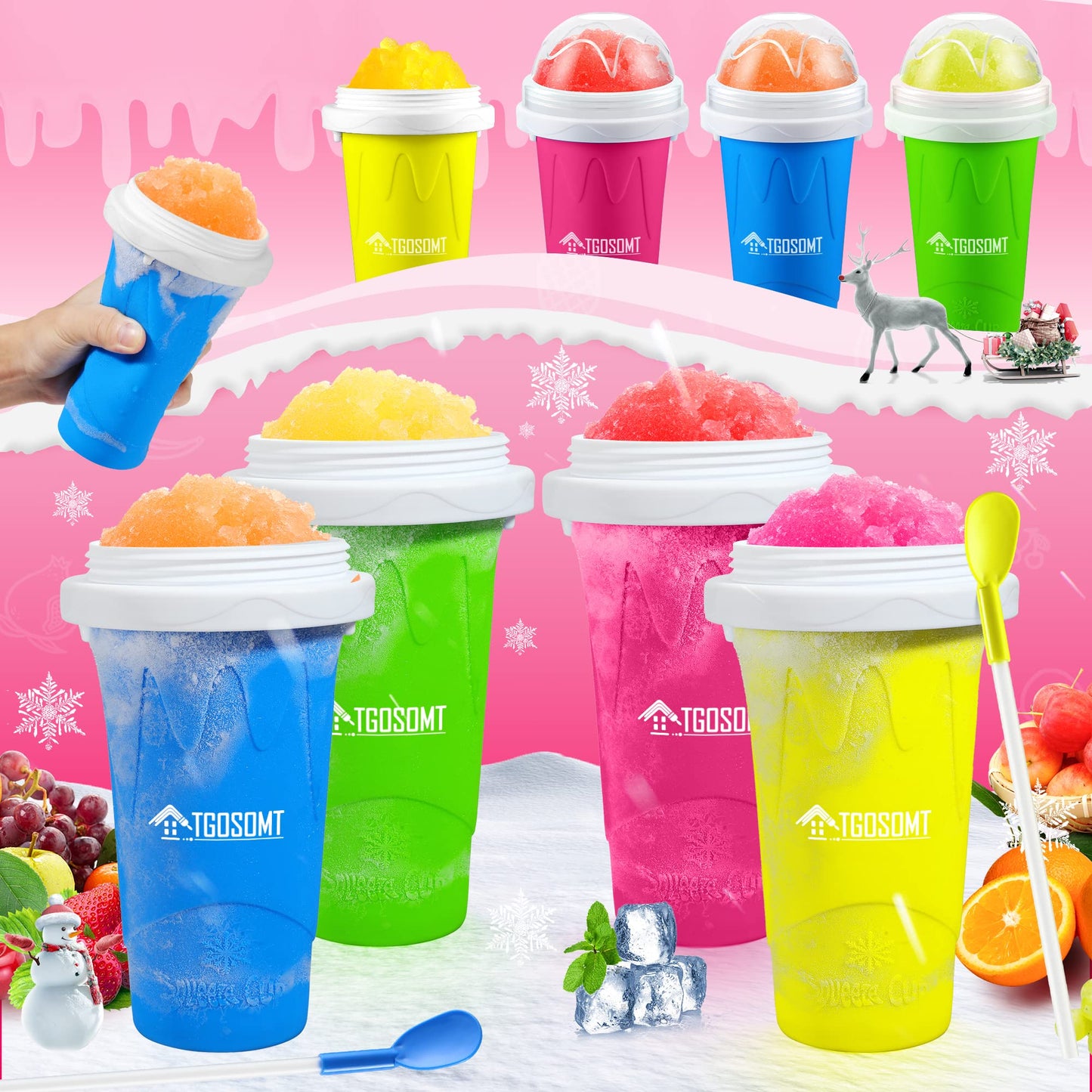 Tgosomt Slushy Cup, TIK TOK Frozen Magic Slushie Maker Cup Squeeze, Cool Fun Stuff Things Gadgets & Great Stocking Stuffers & White Elephant Gifts (Pink)