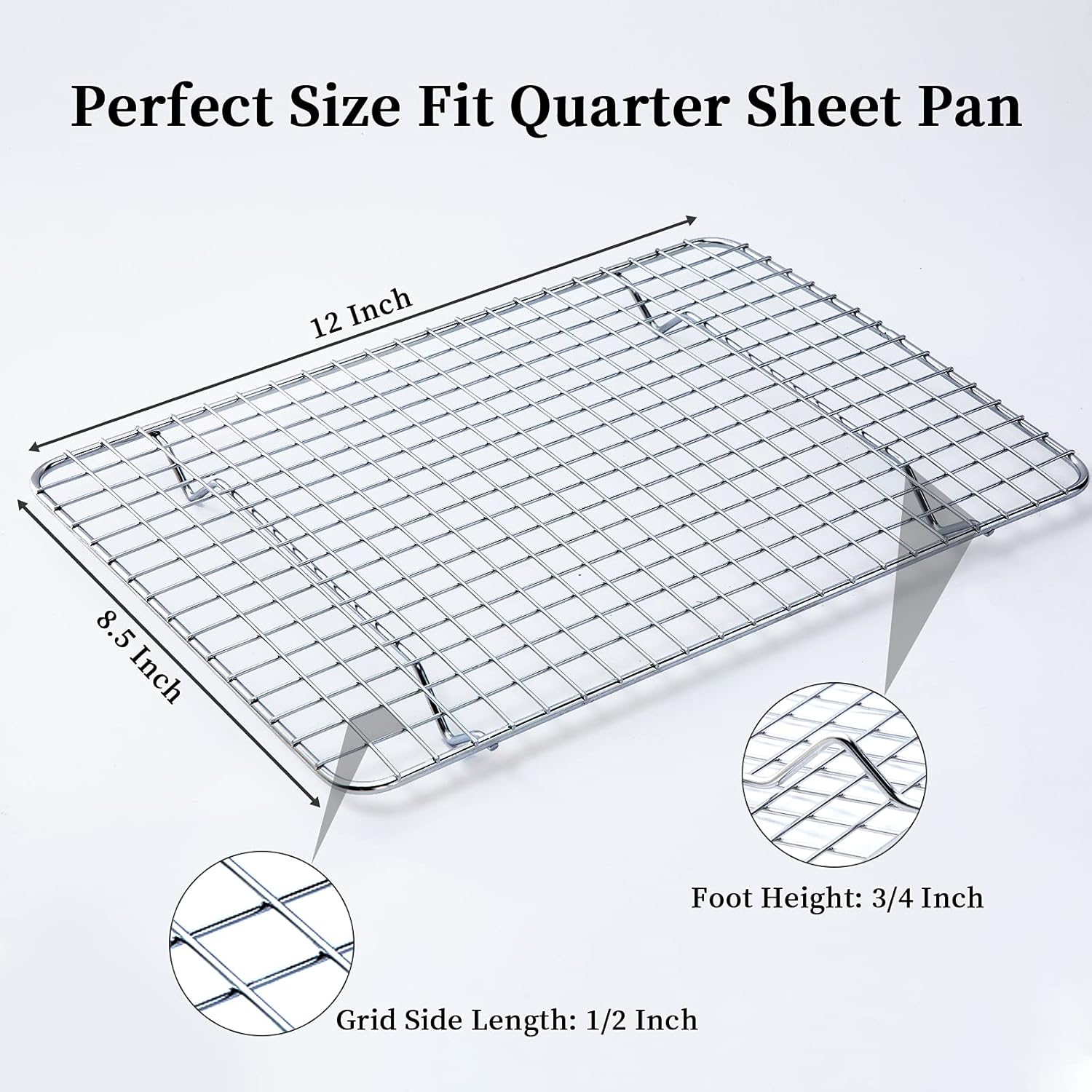 Aisoso Cooling Rack For Baking, Baking Rack with 18/8 Stainless Steel Bold Grid Wire, Multi Use Oven Rack Fit Quarter Sheet Pan, Oven and Dishwasher Safe, 8.5 x 12 Inches