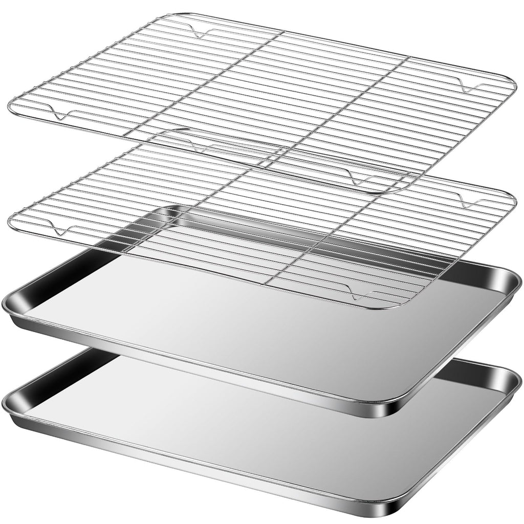 Baking Sheet with Racks Set [2 Sheets + 2 Racks], Stainless Steel Baking Sheets with Cooling Racks, Nonstick Pan, Warp Proof & Rust Proof & Easy to Clean, Size 12 X 10 X 1 Inch