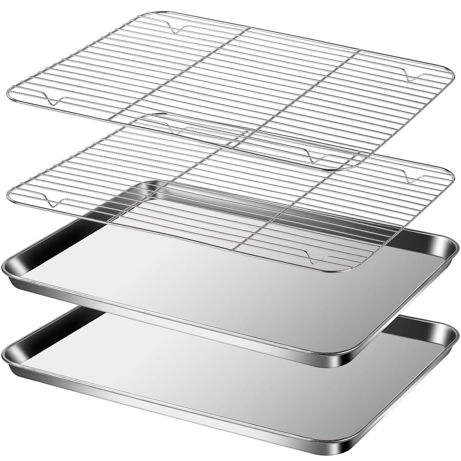 Baking Sheet with Racks Set [2 Sheets + 2 Racks], Stainless Steel Baking Sheets with Cooling Racks, Nonstick Pan, Warp Proof & Rust Proof & Easy to Clean, Size 12 X 10 X 1 Inch