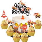 36 PCS Construction Cupcake Toppers Stop Sign Dump Truck Excavator Tractor Party Cake Food Picks Decorations for Construction Theme Baby Shower Kids Birthday Party Supplies