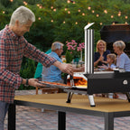 Icyglee 12" piec do pizzy na pelet drzewny, przenośny piec do pizzy opalany drewnem z obrotowym kamieniem do pizzy, grill do pizzy na blacie do ogrodu i na zewnątrz, czarny