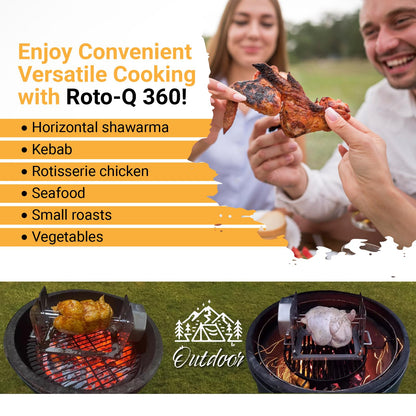 ROTO-Q 360 Cordless Universal Rotisserie Kit for Grills Ovens and Smokers - Non-Electric Wind-up Spit Roaster, Gas or Charcoal BBQ - Indoor/Outdoor (Stainless Steel)