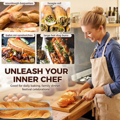 Baguette Bread Pan, Premium Nonstick Perforated French Bread Baking Pan, 2 Loaves Baguette Tray for Sourdough, Italian Bread Baking, Perfect for Creating Crisp Golden-Brown Crust