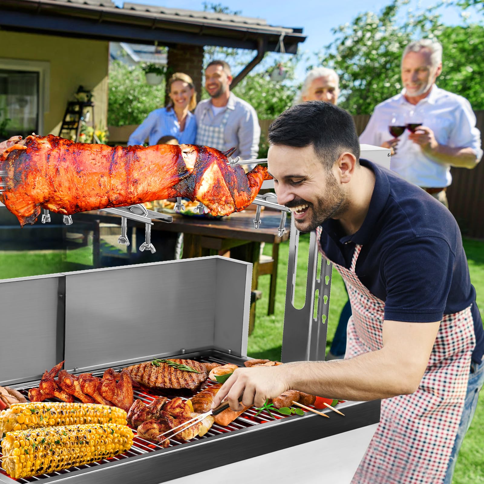 ЗЗЗЗС BBQ Гриль-ротель для смаження на вугіллі 132 фунти вугілля підшипник баранини рожна машина для смаження свиней для пікніка, кемпінгу на свіжому повітрі з регульованою висотою, з перегородкою
