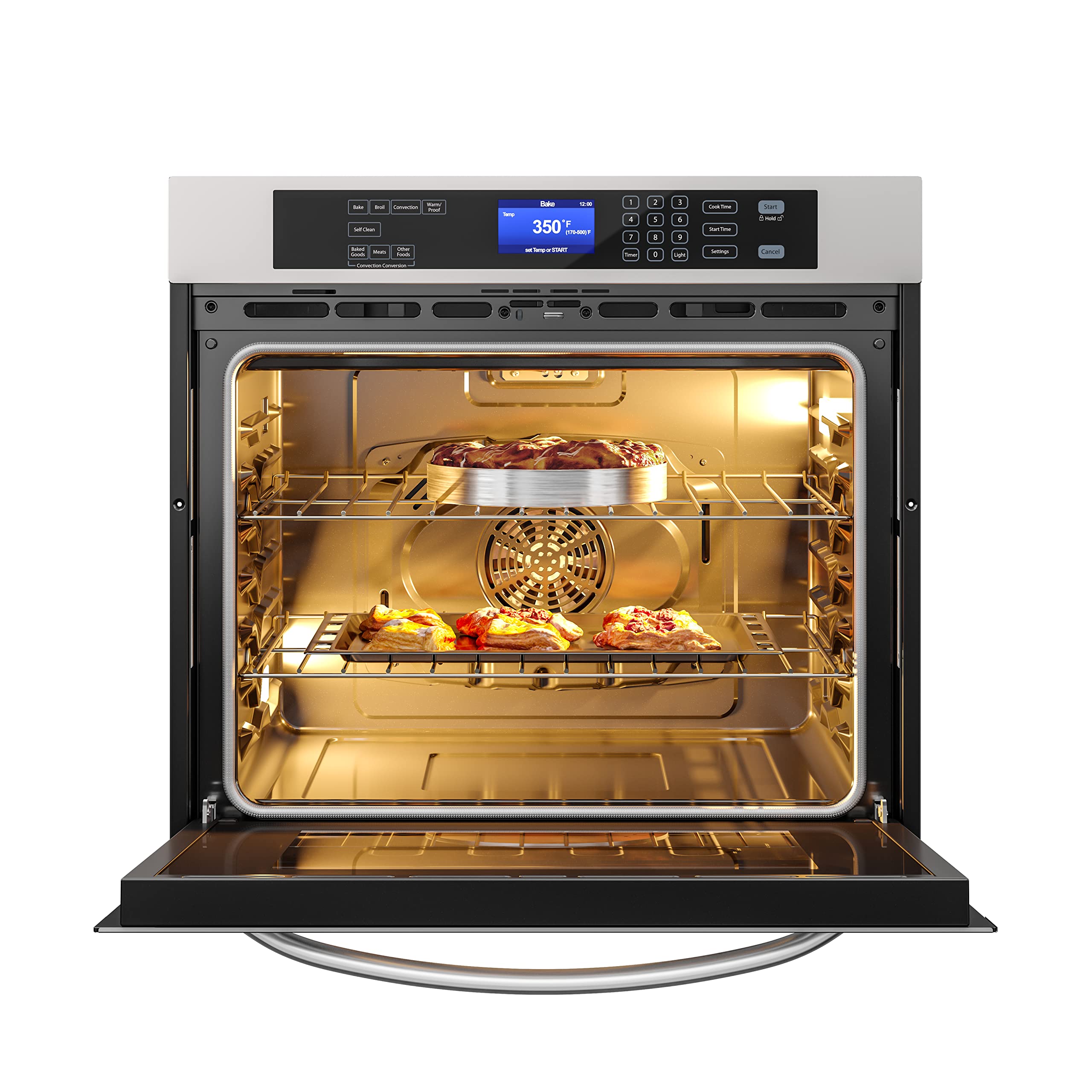KoolMore KM-WO30S-SS 30-Inch 5 Cu. Ft. Electric Premium Single Wall Quiet, Rapid Convection, 7 Cook and Baking Modes, Large Capacity Oven, Stainless-Steel Unit, Self-Cleaning, Silver