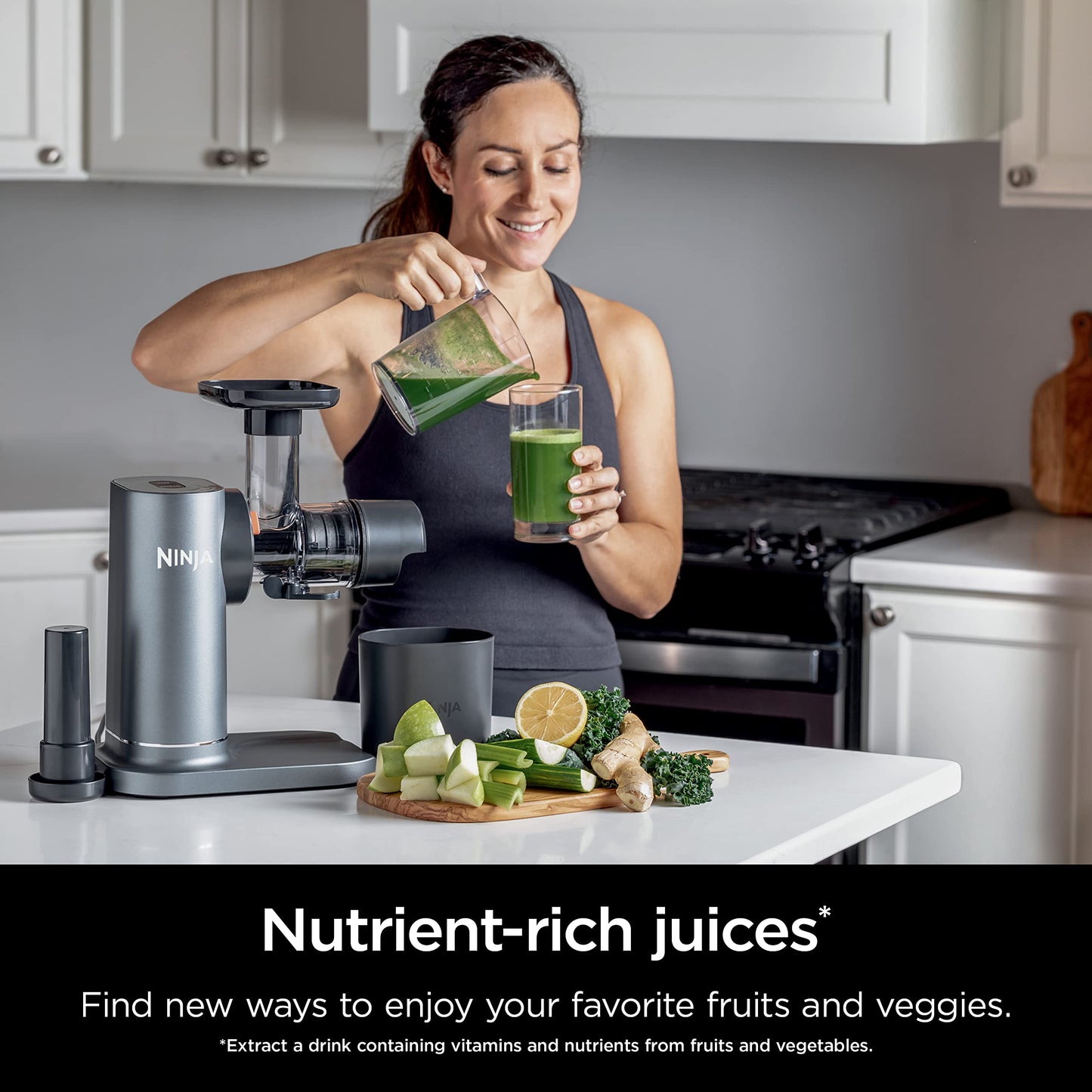 Ninja JC151 NeverClog Cold Press Juicer, Powerful Slow Juicer with Total Pulp Control, Countertop, Electric, 2 Pulp Functions, Dishwasher Safe, 2nd Generation, Charcoal