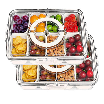 Divided Serving Tray with Lid and Handle,Portable Snackle Box Charcuterie Container,Snack tray Storage Organizer with lid,Snack Platters for Fruit, Nuts, Candy, Entertaining, Party, Picnic,Travel