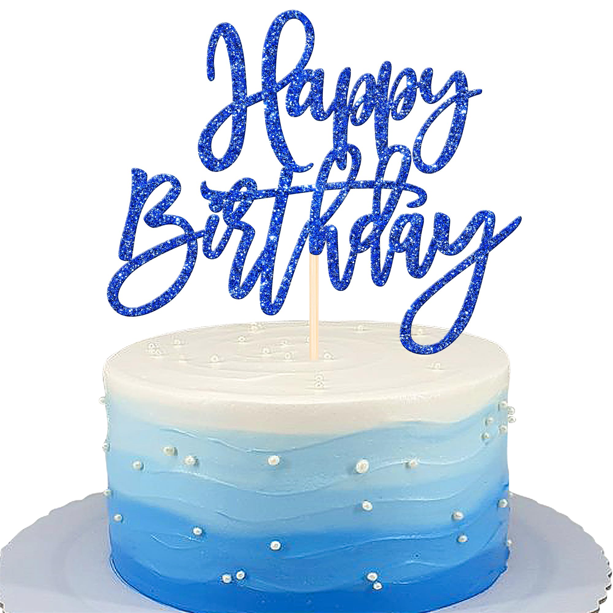 1 PCS Happy Birthday Cake Topper Glitter Cake Pick for Celebrating Anniversary Theme Party Cake Decorations Supplies Light Pink