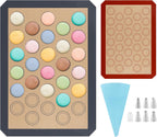16Pcs Macaron Silicone Baking Mats Kit, Reusable Nonstick Macarons Baking Supplies Silicone Bakeware Mats with Baking Tools for Oven, Cookie, Bread(Brown,Size:16.5x11.6inch)