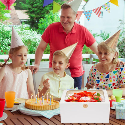 Moretoes 4 Pack Cake Boxes with Window, 10x10x5 Inches White Bakery Containers, 10 Inch White Cake Carrier, Disposable Bakery Boxes for Valentine's Day Mother's Day Cake Cupcake Cookie Pie Pastry