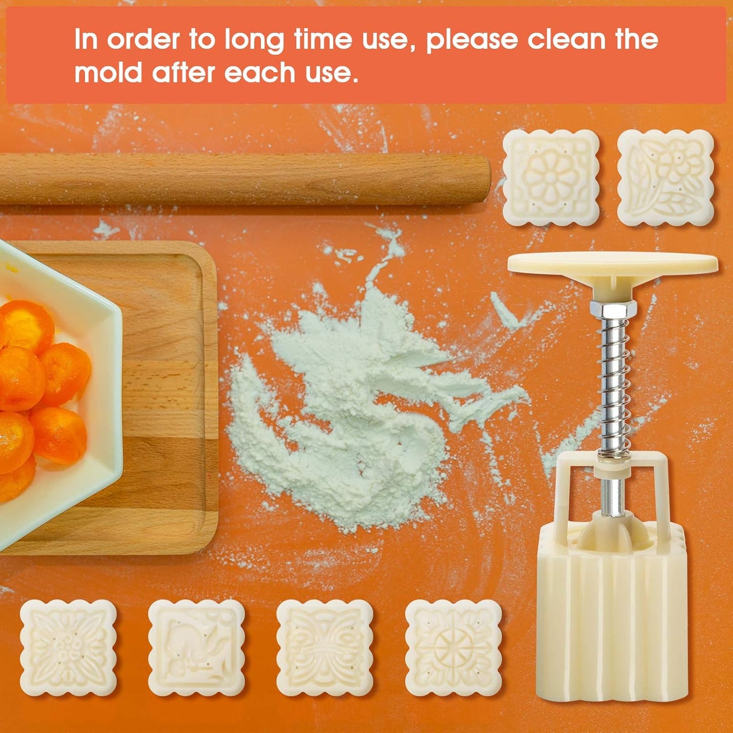 Luxiv Moon Cake Mould 50g, 12 PCS Pattern Hand-Pressure Mooncake Molds for Mid-Autumn DIY Pastry Tool 2 Sets with 6pcs Round Flower Mooncake Mode and 6 Pcs Square Pattern Mooncake Mould (White, 50g)