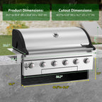 Grill gazowy Brand-Man Propane, 40-calowy, 6-palnikowy, wbudowany grill na wyspie, kuchnia zewnętrzna na gaz ziemny, rozkładany, wytrzymała stal nierdzewna 304, 60 000 BTU
