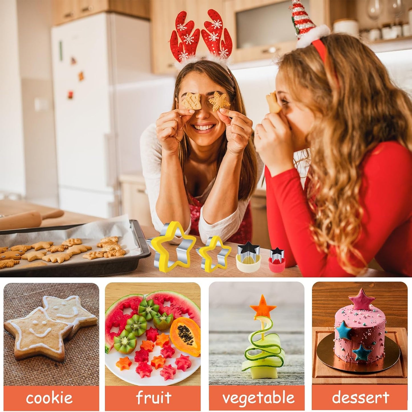 Star Cookie Cutters 4 Pcs, Kimfead Sandwich Cutter for Kids Lunch, Vegetable Fruit Cutters Shapes, Stainless Steel Biscuit Cutters for Children Boys Girls