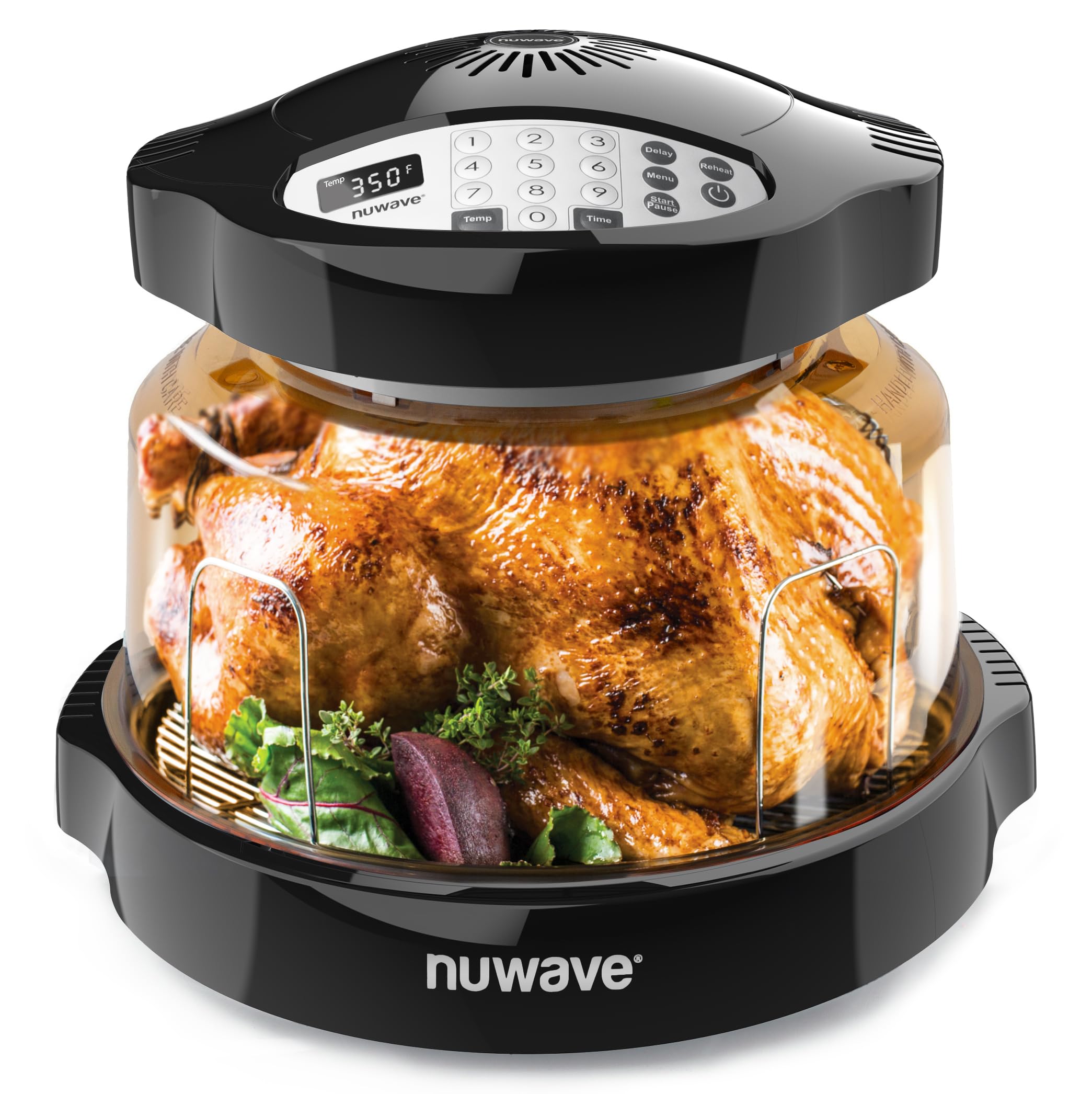 Piekarnik na podczerwień Nuwave Pro Plus 2, blatowy, konwekcyjny, gotuj świeże lub mrożone, bez rozmrażania lub podgrzewania, gotuj zdrowo, 360 stopniowe ogrzewanie, regulowana temperatura, 100 ustawień wstępnych, 50 pamięci, wytrzymała kopuła Power Dome