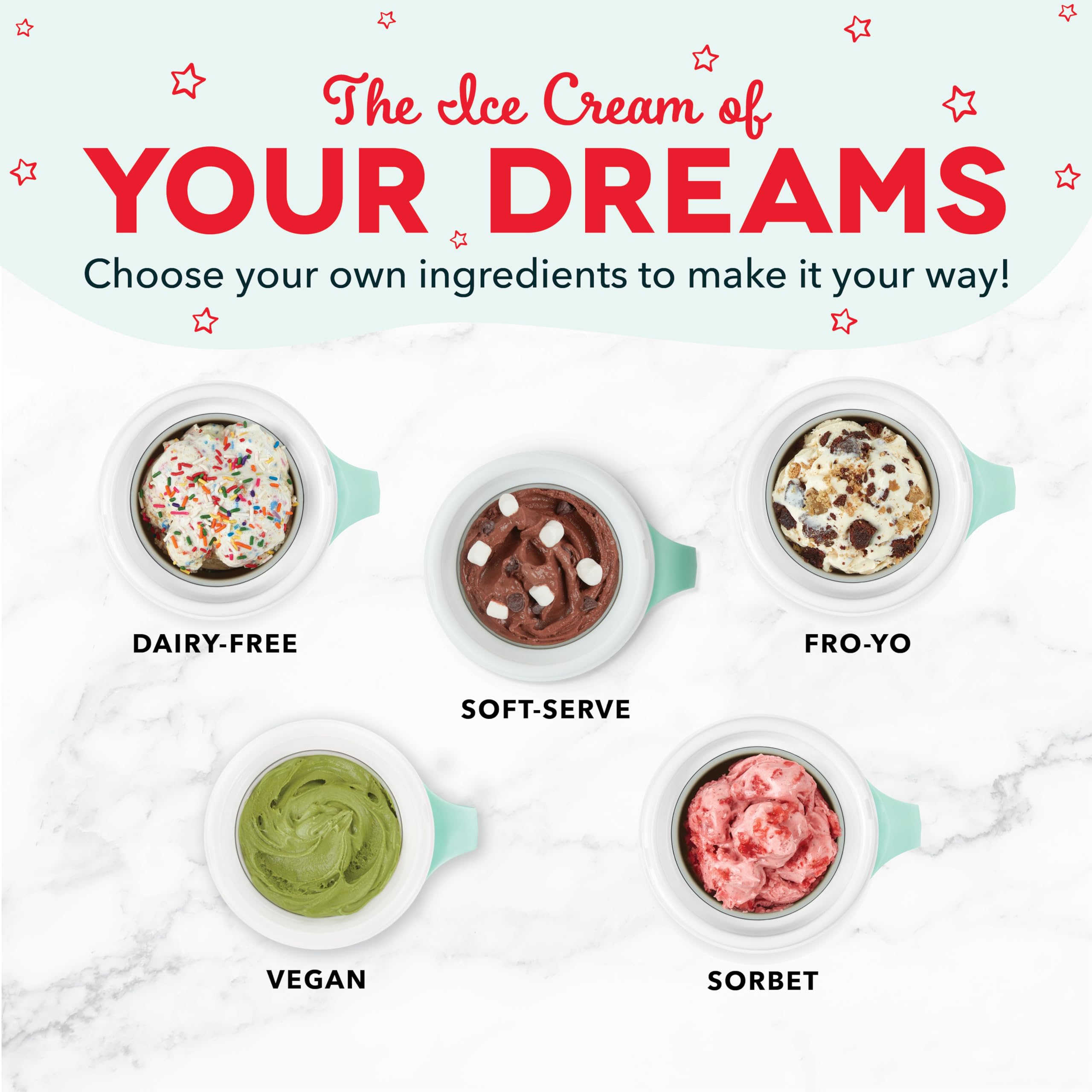 DASH My Mug Ice Cream Maker Machine (Aqua): Multi-Purpose Soft Serve Ice Cream Machine with (2) Bowls for Homemade Gelato, Sorbet, Frozen Yogurt, Built-In Ingredient Chute, Easy to Clean and Store