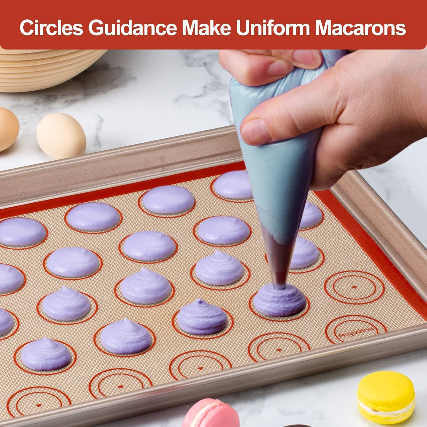 Silicone Baking Mat Set of 6, Easy Clean & Non-Stick Food Grade Reusable Baking Mat, Silicon Baking Mats Oven Liner Sheet, Round & Square Cake Mat, Pastry Board Rolling Dough Mats for Macaron Cookie