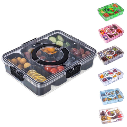 Snackle Box Container with Lid- Travel Charcuterie Box with Handle - Organizer for Candy, Fruit, Nuts, Veggies, Snacks, Beach Essentials, Portable Lunch Box (Pink, Small)