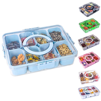 Snackle Box Container with Lid- Travel Charcuterie Box with Handle - Organizer for Candy, Fruit, Nuts, Veggies, Snacks, Beach Essentials, Portable Lunch Box (Pink, Small)