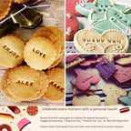 Home-X Cookie Stamps - Alphabet, Numbers & Symbols, DIY Fondant Embosser for Cookie & Cake Decorating - 96 Pieces Fondant Letter Stamps for Clay with Storage Bag - Pink & Yellow