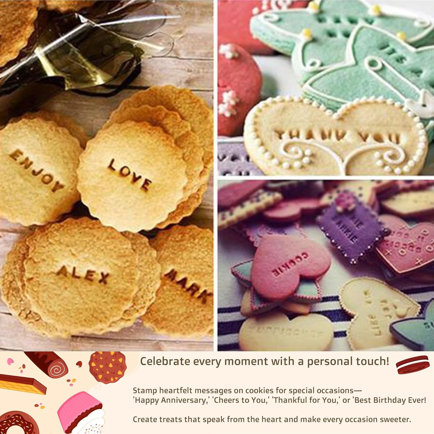 Home-X Cookie Stamps - Alphabet, Numbers & Symbols, DIY Fondant Embosser for Cookie & Cake Decorating - 96 Pieces Fondant Letter Stamps for Clay with Storage Bag - Pink & Yellow