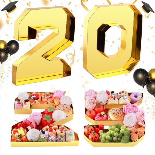 4Pcs 13.7" Graduation Decorations, 2025 Charcuterie Numbers Fillable for Graduation, Food Trays for Chocolate Cookies Goodie Cupcake Candy Tray Grad Party Board Box