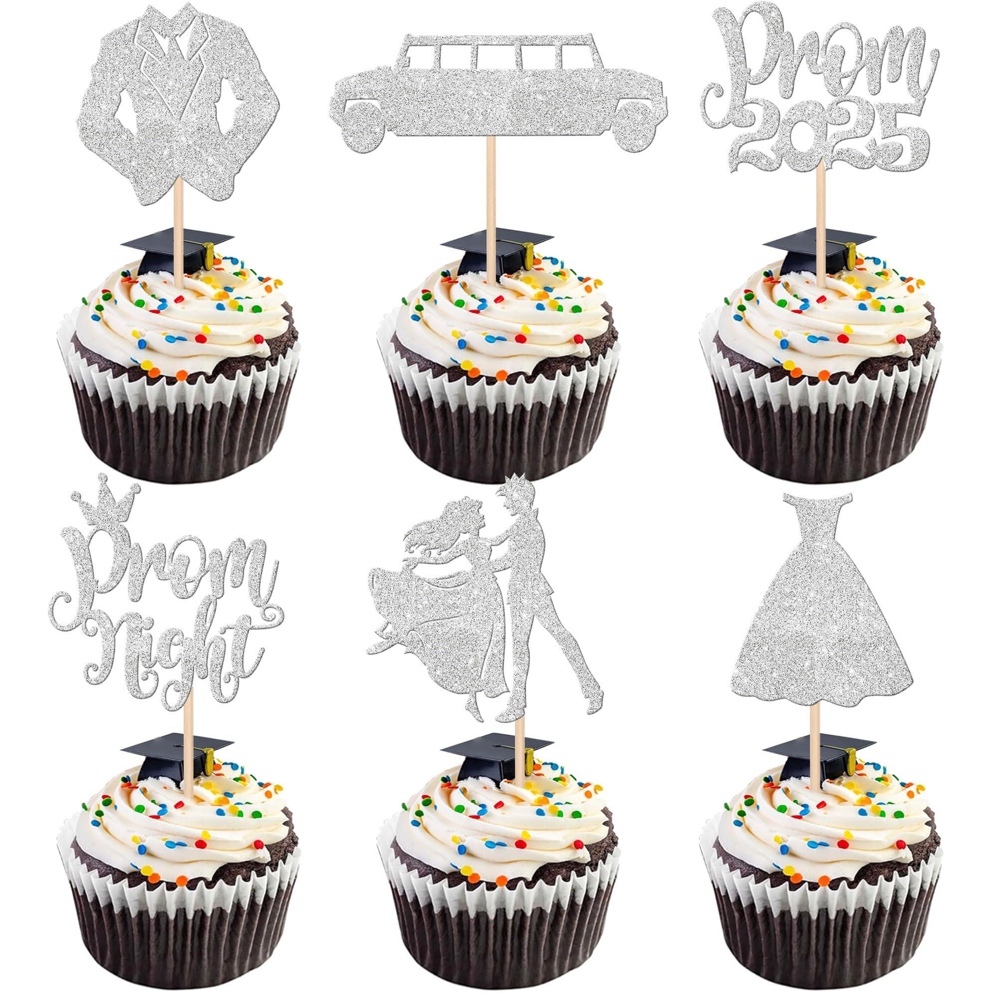 24 PCS 2025 Graduation Cupcake Toppers Glitter Diploma Congrats Grad Cap Cupcake Picks Class of 2025 Cake Decorations for 2025 Graduation Theme Party Supplies Pink