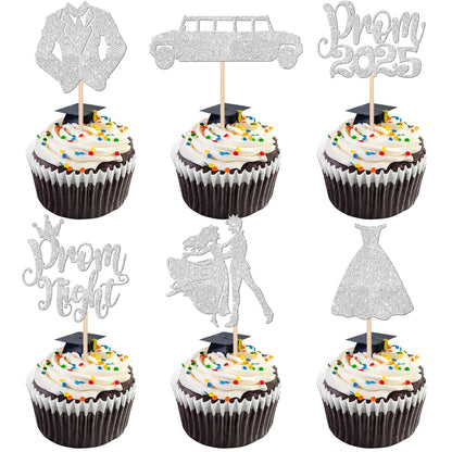 24 PCS 2025 Graduation Cupcake Toppers Glitter Diploma Congrats Grad Cap Cupcake Picks Class of 2025 Cake Decorations for 2025 Graduation Theme Party Supplies Pink