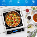 Duxtop Professional przenośna kuchenka indukcyjna, palnik do użytku komercyjnego, palnik indukcyjny o mocy 1800 W z czujnikiem dotykowym i ekranem LCD, P961LS/BT-C35-D, srebrny/czarny