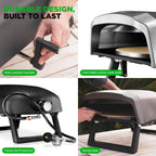Piec do pizzy NutriChef Outdoor z obracającym się o 360° kamieniem do pizzy | Regulowane pokrętło do regulacji temperatury, w zestawie łopata do pizzy, kamień i regulator z wężem | Piecze pizzę o średnicy 12 cali w 60 sekund | 25,2 x 16,1 x 14 cali