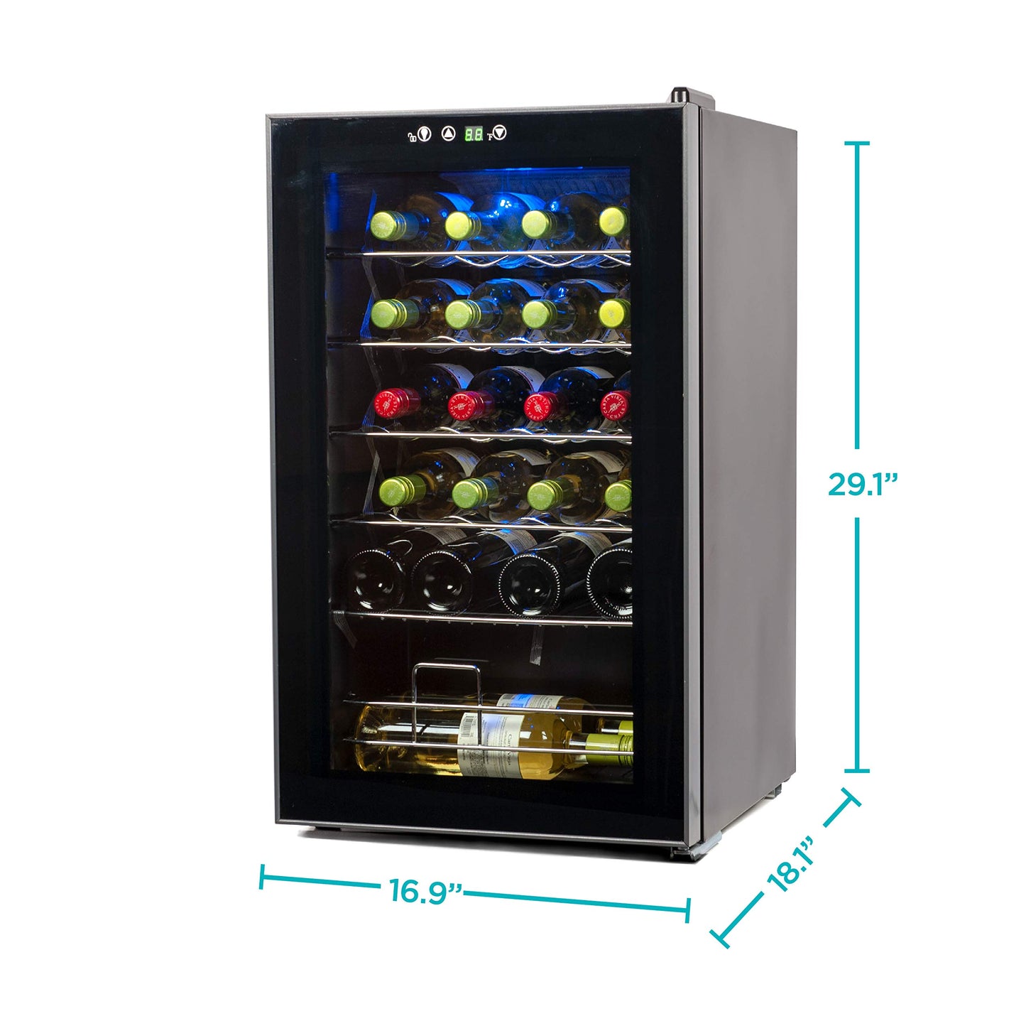 BLACK+DECKER 24 Bottle Wine Fridge with LED Display, Compressor Cooling Wine Cooler Refrigerator with Interior Light, Temperature Controlled Wine Bottle Chiller with Fridge Wine Rack