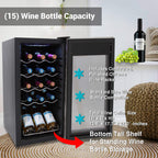 nutrichef 15 Bottle Fridge | Red and White Chiller | Adjustable Temp Control 41°F to 64°F | Ultra Quiet Operation | Mini Wine Cooler Built for Home, Office, Kitchen Counter, 27x13x17, Stainless Steel