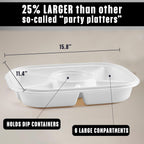 Buddeez Jumbo Divided Serving Tray with Lid - Includes 6 Bins for Party Platter, Snackle Box Container, Fruit and Veggie Tray, Chip