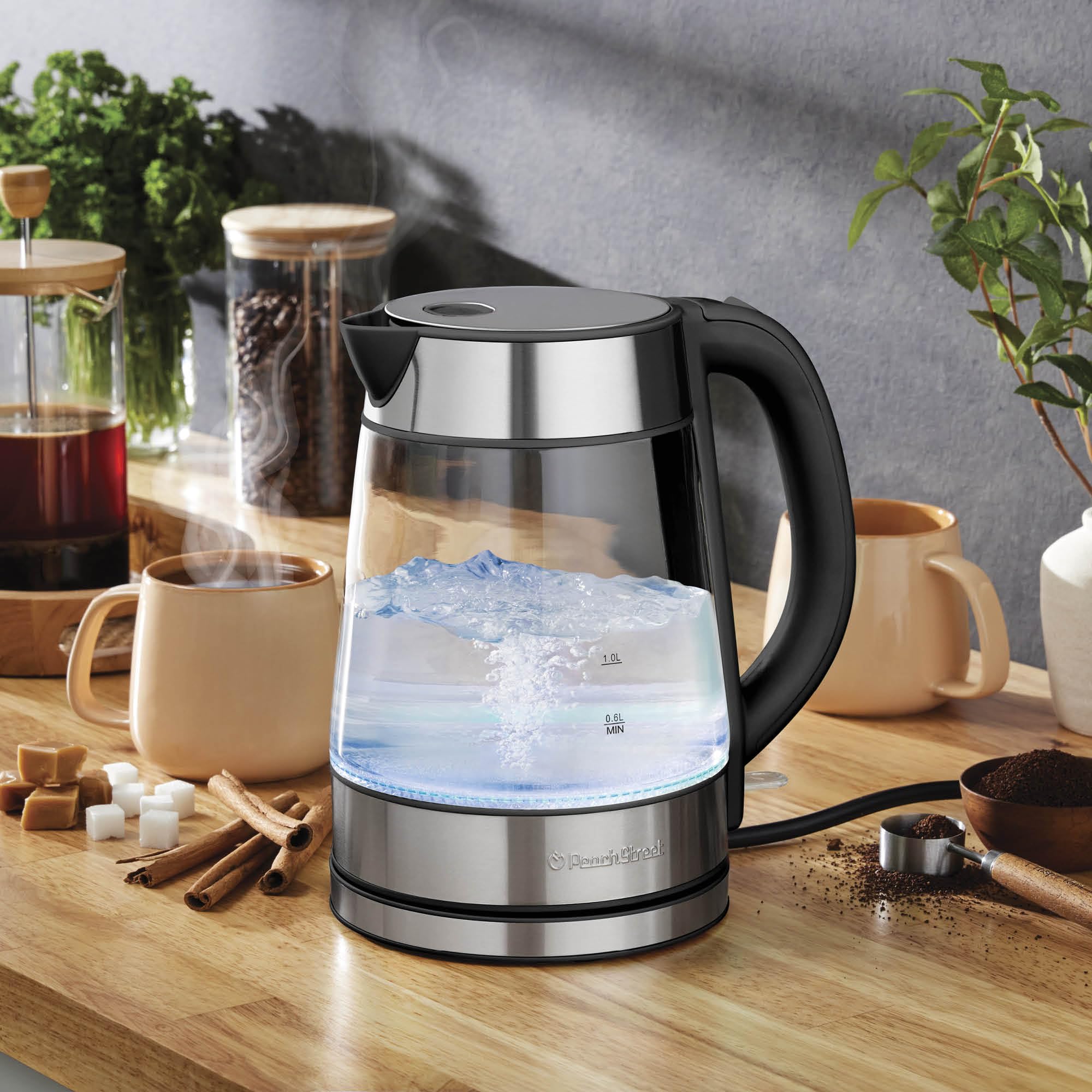 Speed-Boil Electric Kettle For Coffee & Tea - 1.7L Water Boiler 1500W, Borosilicate Glass, Easy Clean Wide Opening, Auto Shut-Off, Cool Touch Handle, LED Light. 360° Rotation, Boil Dry Protection