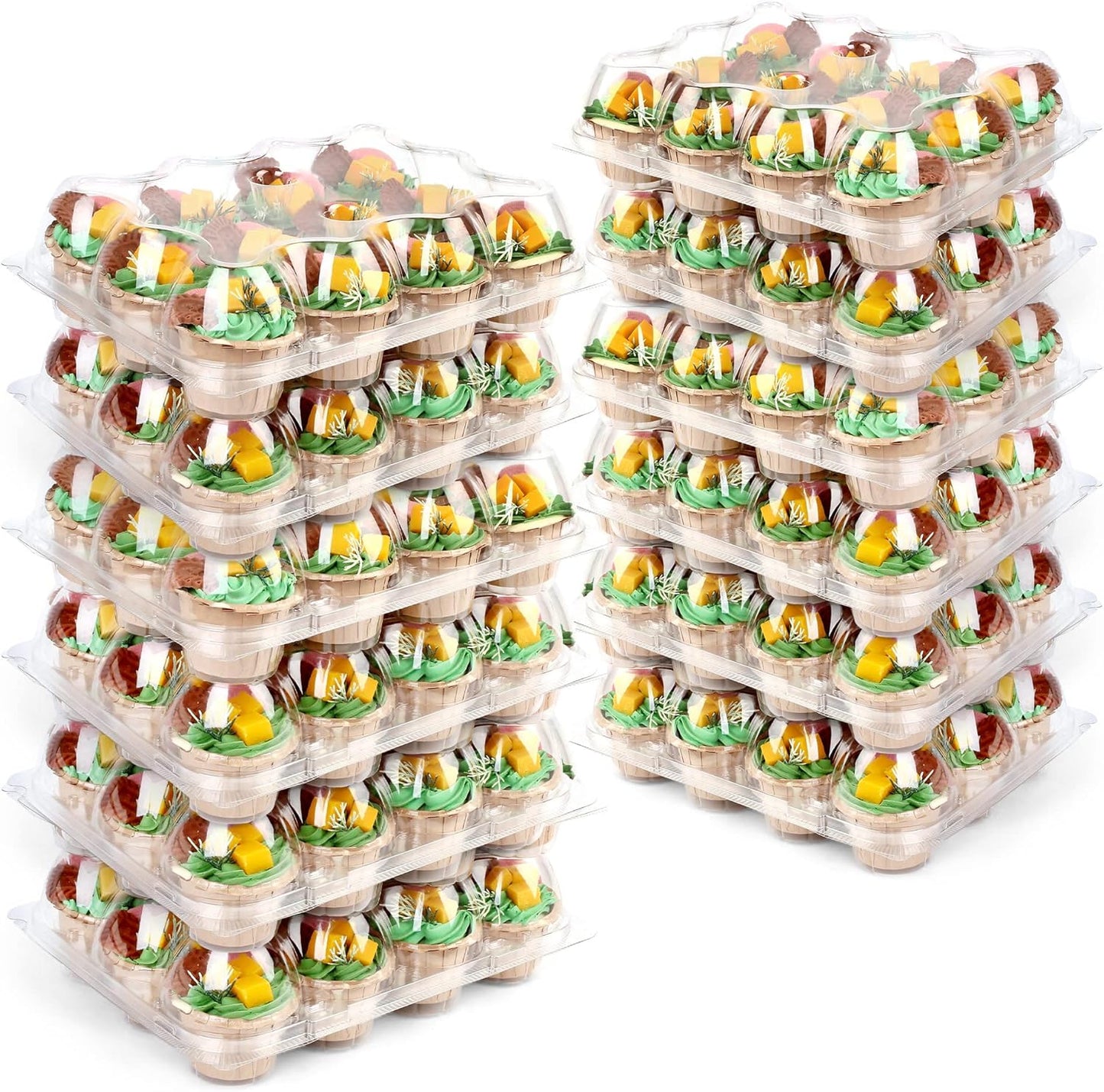 LotFancy Cupcake Containers 12 Count, 12 Sets, Plastic Dozen Cupcake Boxes, Disposable Cupcake Carrier Holder with Detachable Tall Dome Lid, BPA Free, Standard Size