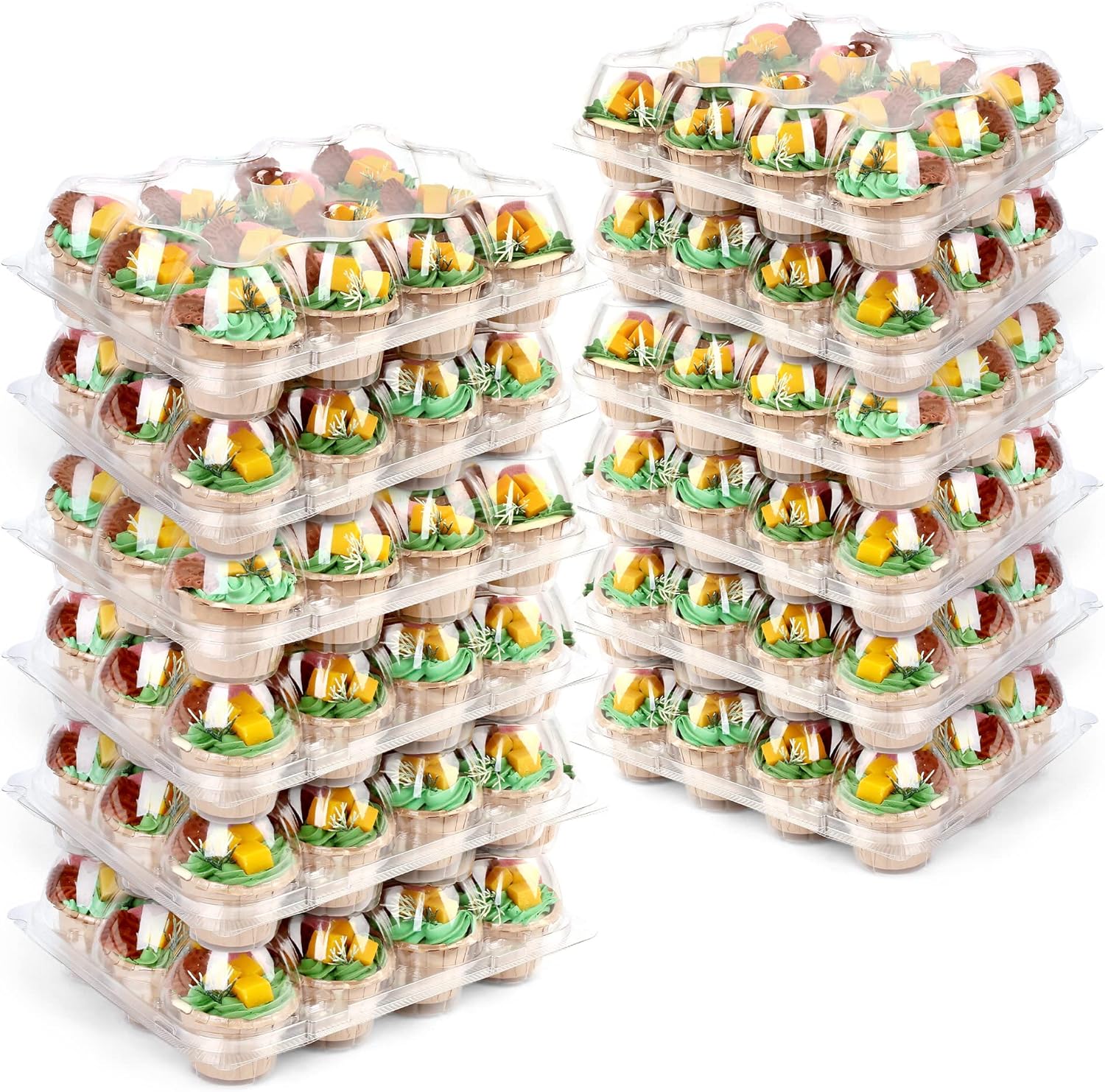 LotFancy Cupcake Containers 12 Count, 12 Sets, Plastic Dozen Cupcake Boxes, Disposable Cupcake Carrier Holder with Detachable Tall Dome Lid, BPA Free, Standard Size