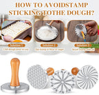 Wenqik 3 Pcs Cookie Stamps Round Metal Cookie Press Cutter Mold with Wooden Handle Cookie Embossing Stamp Mold Cookie Stamper Decorating Supplies for DIY Baking Cakes Pastries Easy to Use Gift Package