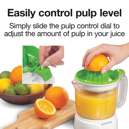 Proctor Silex Juicer Electric Citrus Juicer Machine, 34 oz., for Orange, Lemon, Grapefruit Juice, White and Green (66340)