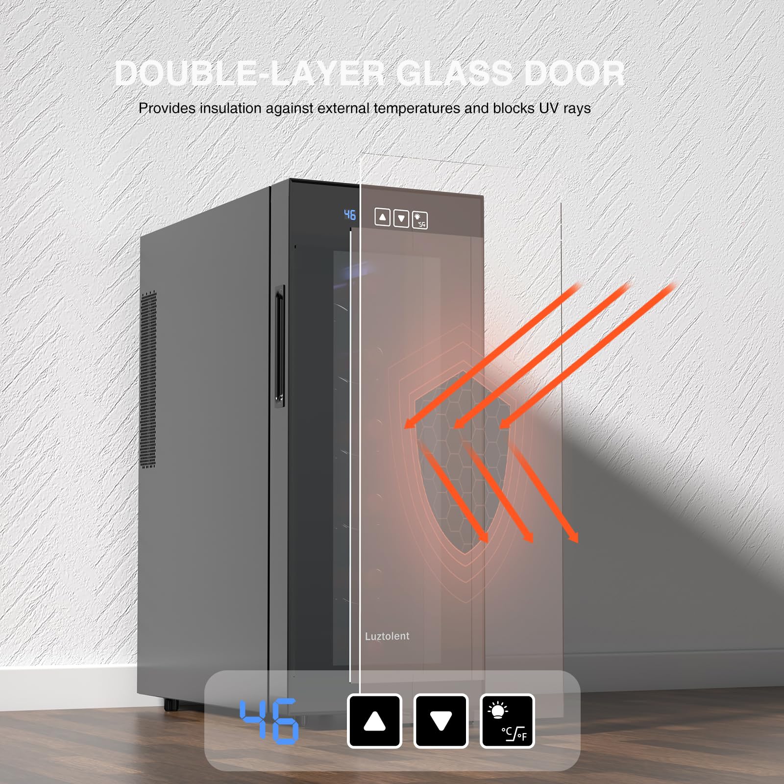 Luztolent 12 Bottles Wine Fridge, Wine Cooler Refrigerator, 46-66℉ Digital Temperature Control & Double-chip Cooling System, 38dB Low Noise, Small Fridge for Kitchen, Condo, RV