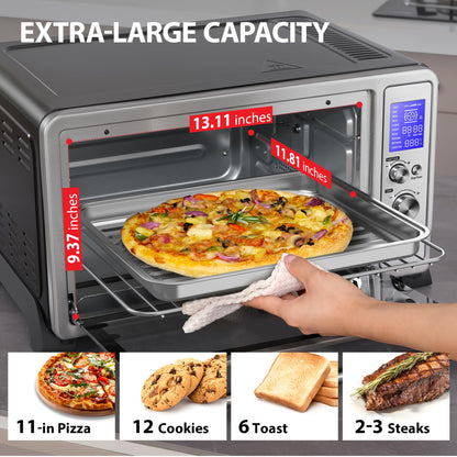 TOSHIBA AC25CEW-SS Large 6-Slice Convection Toaster Oven Countertop, 10-In-One with Toast, Pizza and Rotisserie, 1500W, Stainless Steel, Includes 6 Accessories