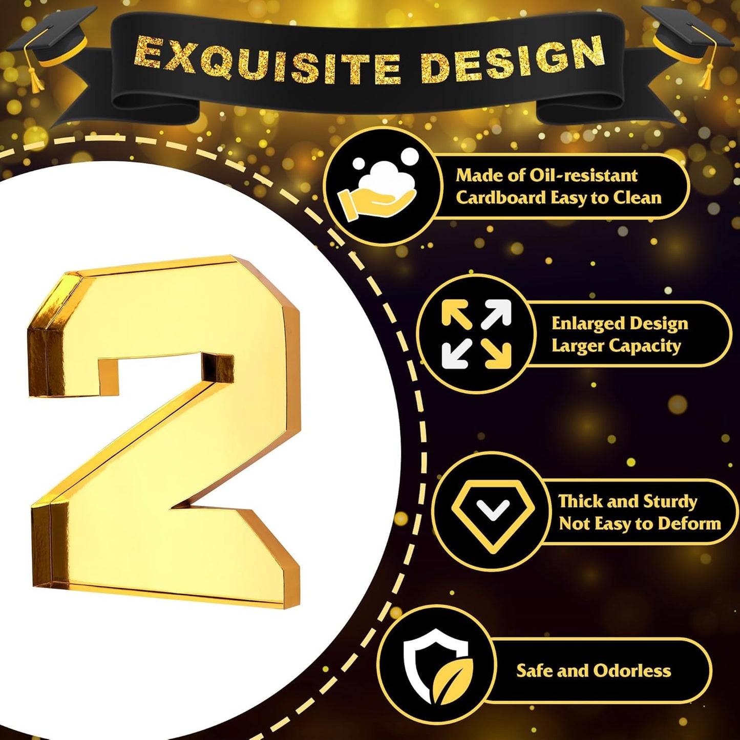 4Pcs 13.7" Graduation Decorations, 2025 Charcuterie Numbers Fillable for Graduation, Food Trays for Chocolate Cookies Goodie Cupcake Candy Tray Grad Party Board Box