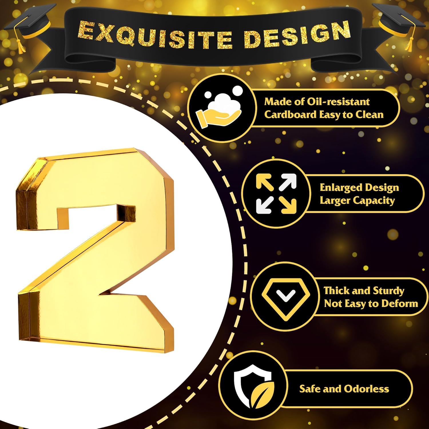 4Pcs 13.7" Graduation Decorations, 2025 Charcuterie Numbers Fillable for Graduation, Food Trays for Chocolate Cookies Goodie Cupcake Candy Tray Grad Party Board Box