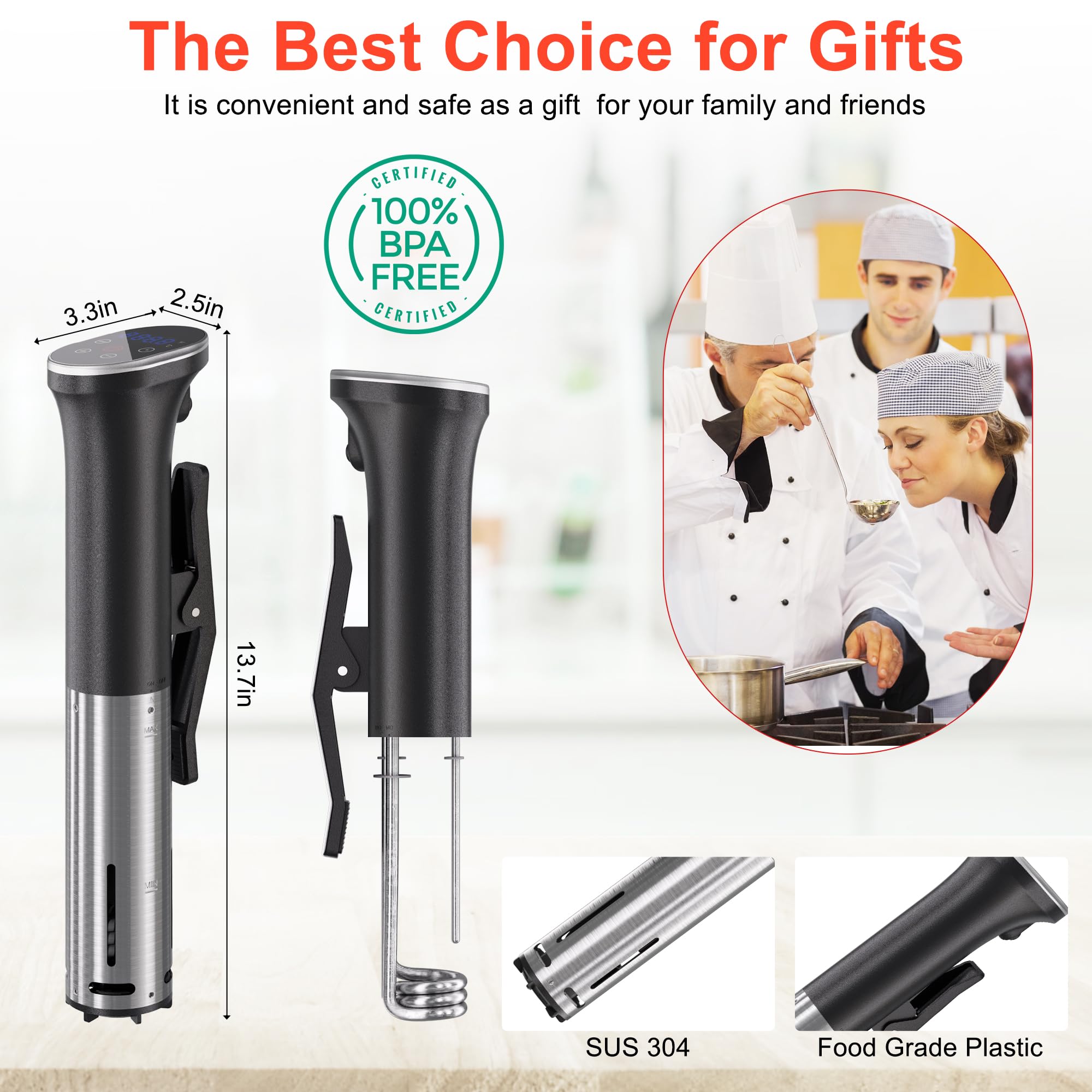 Sous Vide Machine, Sous Vide Cooker 1100W, Sous Vide Precisional Machine, Ultra-quiet Fast-Heating Immersion Circulator Cooker with Touch Control, Accurate Temperature, Time Control, IPX7 Waterproof