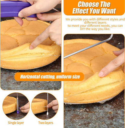 Boao 3 Pieces Kitchen Baking Tools, Adjustable Cake Levelers, Double Wire Cake Slicer Levelers and Stainless Steel Knife with Plastic Handle for Wedding Birthday Leveling and Molding