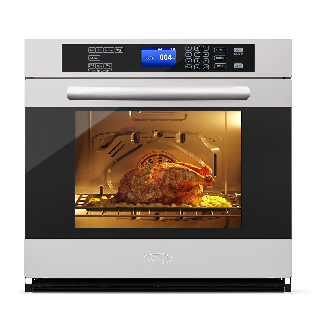 KoolMore KM-WO30S-SS 30-Inch 5 Cu. Ft. Electric Premium Single Wall Quiet, Rapid Convection, 7 Cook and Baking Modes, Large Capacity Oven, Stainless-Steel Unit, Self-Cleaning, Silver